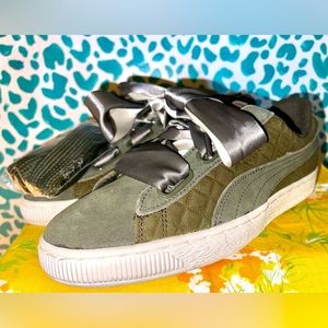 Women’s Puma 9 suede heart quilted olive night NIB
